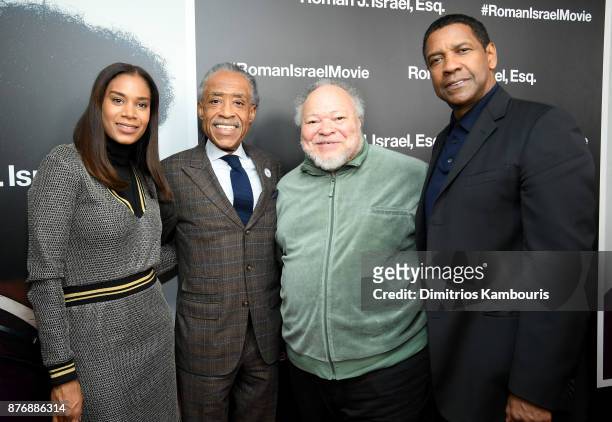 Al Sharpton, Stephen Henderson and Denzel Washington attend the screening of Roman J. Israel, Esq. At Henry R. Luce Auditorium at Brookfield Place on...