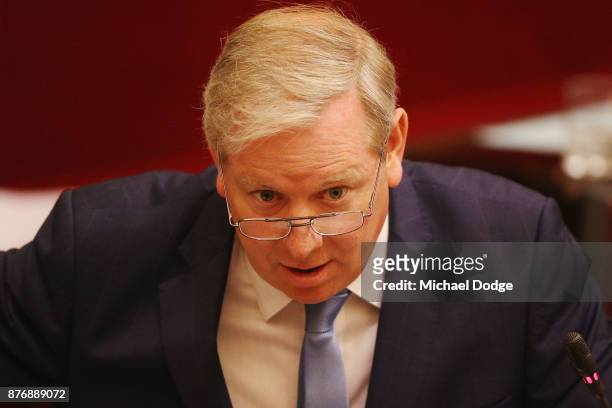 David Davis MP speaks on November 21, 2017 in Melbourne, Australia. Victoria's lower house passed the historic voluntary euthanasia laws on Friday 20...
