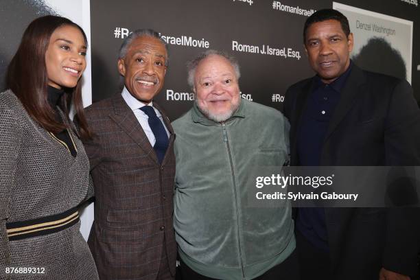 Aisha McShaw, Reverend Al Sharpton, Stephen McKinley Henderson and Denzel Washington attends "Roman J Israel Esquire" New York Premiere on November...