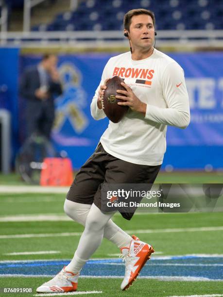 Quarterback Cody Kessler of the Cleveland Browns drops back to pass prior to a game on November 12, 2017 against the Detroit Lions at Ford Field in...