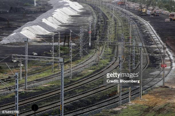 Rail tracks run through Krishnapatnam Port in Krishnapatnam, Andhra Pradesh, India, on Saturday, Aug. 12, 2017. Growth in gross domestic product...