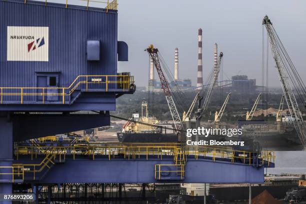 An edible oil tanker sits docked at Krishnapatnam Port in Krishnapatnam, Andhra Pradesh, India, on Saturday, Aug. 12, 2017. Growth in gross domestic...