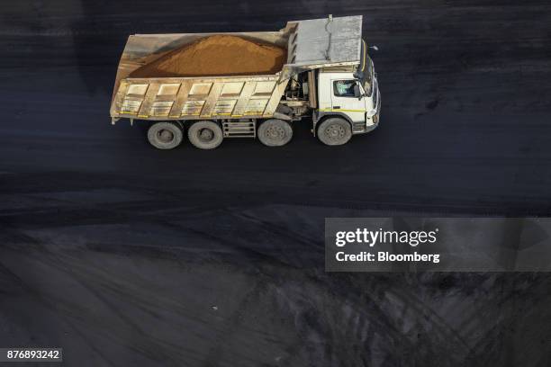 Truck transports iron ore at Krishnapatnam Port in Krishnapatnam, Andhra Pradesh, India, on Saturday, Aug. 12, 2017. Growth in gross domestic product...