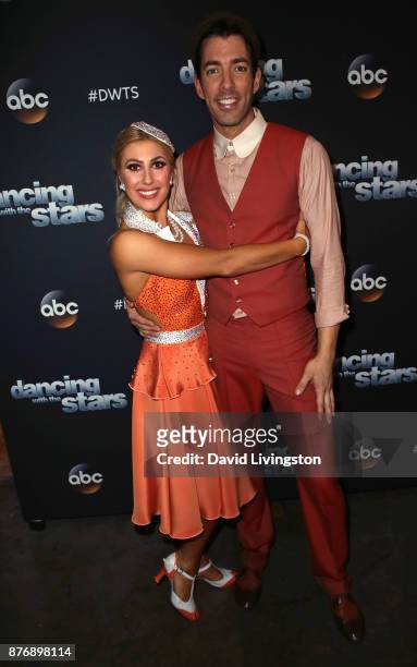 Personality Drew Scott and dancer Emma Slater pose at "Dancing with the Stars" season 25 at CBS Televison City on November 20, 2017 in Los Angeles,...