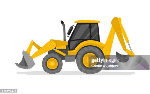 ilustraciones, imágenes clip art, dibujos animados e iconos de stock de excavador, cavador, mover la tierra - cavadora mecánica