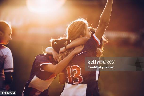 celebrating the victory after soccer match! - teenage girls stock pictures, royalty-free photos & images