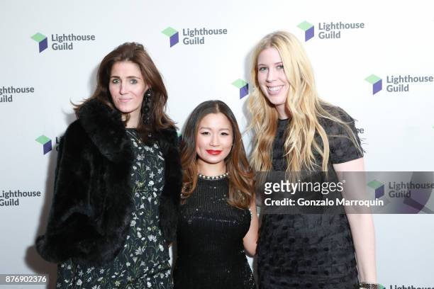 Catherine Petree, Rachel Alonso-Mendoza and Victoria Campbell attend the Lighthouse Guild - LightYears Gala 2017 at Mandarin Oriental Hotel on...