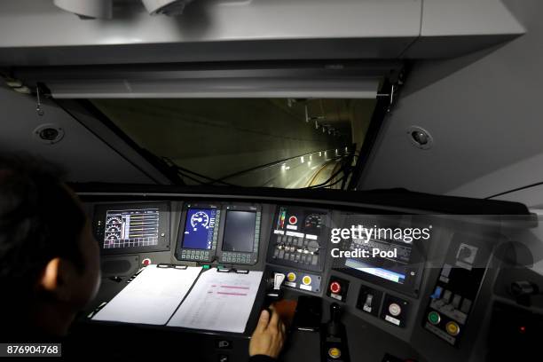 The Korea Train Express bullet train is tested at a Jinbu station on November 21, 2017 in Pyeongchang, South Korea. The Gyeongggang Line will connect...