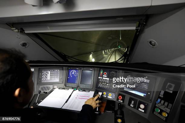 The Korea Train Express bullet train is tested at a Jinbu station on November 21, 2017 in Pyeongchang, South Korea. The Gyeongggang Line will connect...