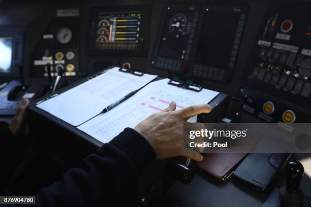 The Korea Train Express bullet train is tested at a Jinbu station on November 21, 2017 in Pyeongchang, South Korea. The Gyeongggang Line will connect...