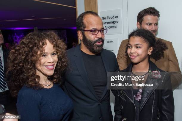 Rosie Perez, Jeffrey Wright and Juno Wright attend the "Roman J Israel Esquire" New York Premiere at Henry R. Luce Auditorium at Brookfield Place on...