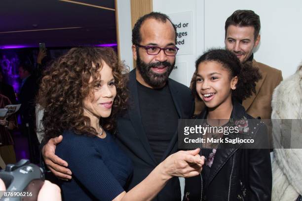 Rosie Perez, Jeffrey Wright and Juno Wright attend the "Roman J Israel Esquire" New York Premiere at Henry R. Luce Auditorium at Brookfield Place on...