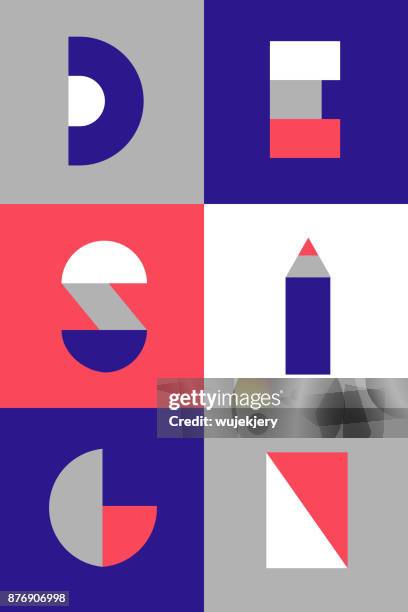 geometry typography design poster - crayon letters stock illustrations