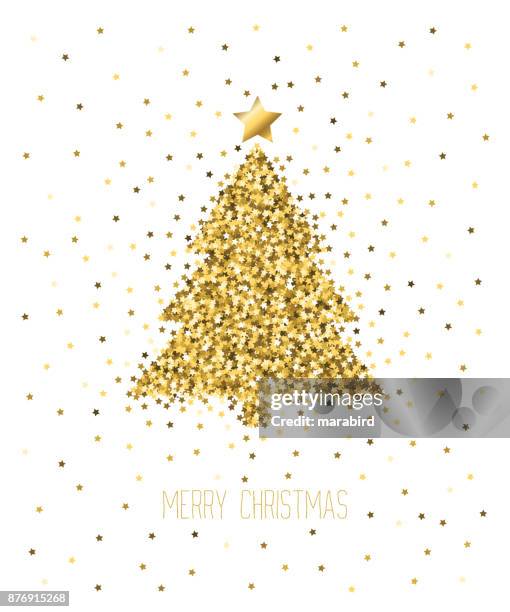 goldglitter weihnachtsbaum, isolated on white background - weihnachtsbaum freisteller stock-grafiken, -clipart, -cartoons und -symbole