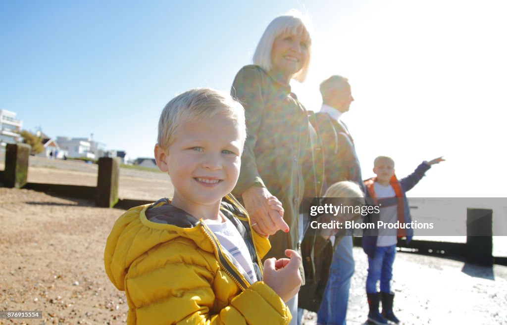 Grandparents and grandchildren at the beach