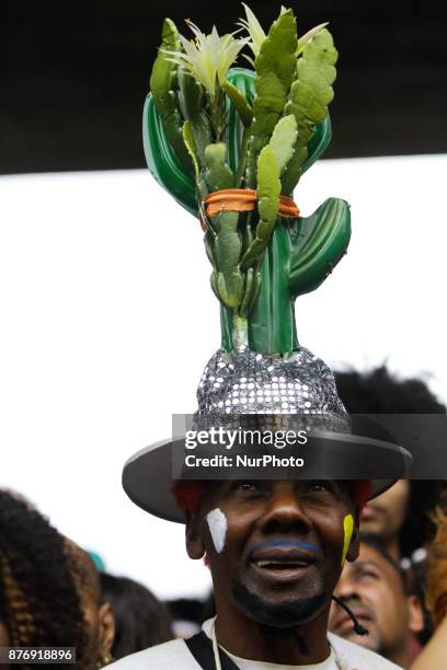 People participate in the 14th March of Consciência Negra, on Avenida Paulista, in Sao Paulo, Brazil, on the afternoon of 20 November 2017. The day...