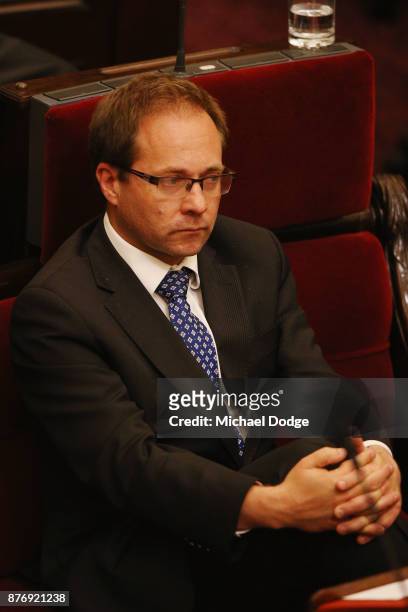 Daniel Mulino MP is seen first the first time in Parliament for a brief moment since he was taken to hospital several days ago on November 21, 2017...