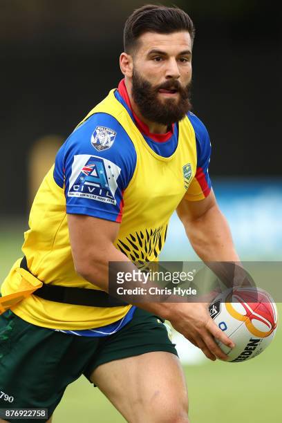 Josh Mansour passes during an Australian Kangaroos Rugby League World Cup training session at Langlands Park on November 21, 2017 in Brisbane,...