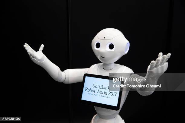 Pepper humanoid robot is demonstrated during the SoftBank Robot World 2017 on November 21, 2017 in Tokyo, Japan. SoftBank showcases robots developed...