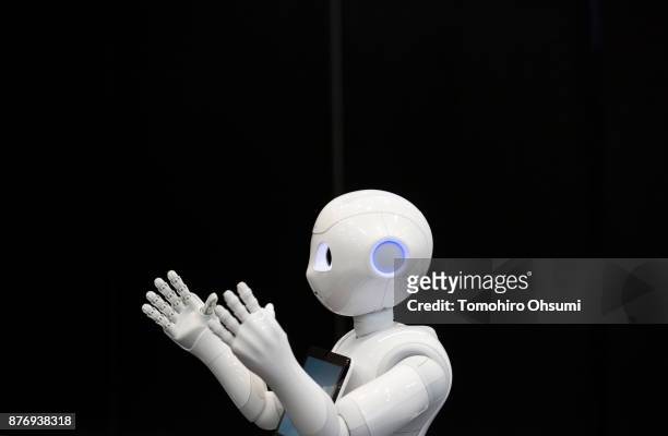 Pepper humanoid robot is demonstrated during the SoftBank Robot World 2017 on November 21, 2017 in Tokyo, Japan. SoftBank showcases robots developed...