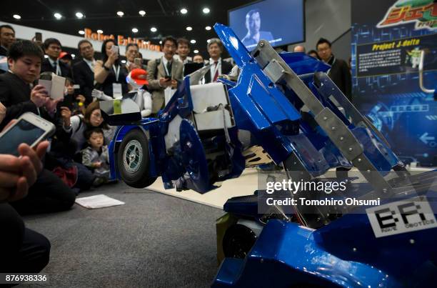 The J-Deite Quarter transforming robot is demonstrted during the SoftBank Robot World 2017 on November 21, 2017 in Tokyo, Japan. SoftBank showcases...