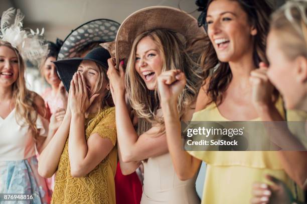 group of young women - newcastle races stock pictures, royalty-free photos & images