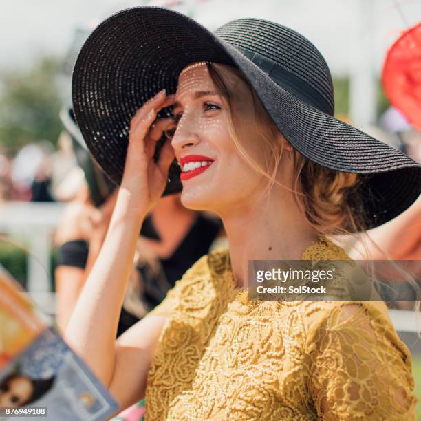beautiful woman smiling - newcastle races stock pictures, royalty-free photos & images