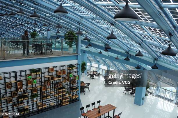 Interior view of China's largest solar photovoltaic super charging station of Tellus Power Group at Shanghai Happy Valley on November 21, 2017 in...