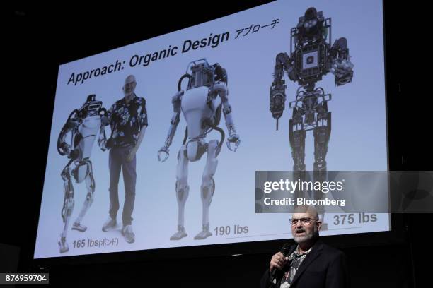 Marc Raibert, founder and chief executive officer of Boston Dynamics Inc., speaks at the SoftBank Robot World 2017 in Tokyo, Japan, on Tuesday, Nov....