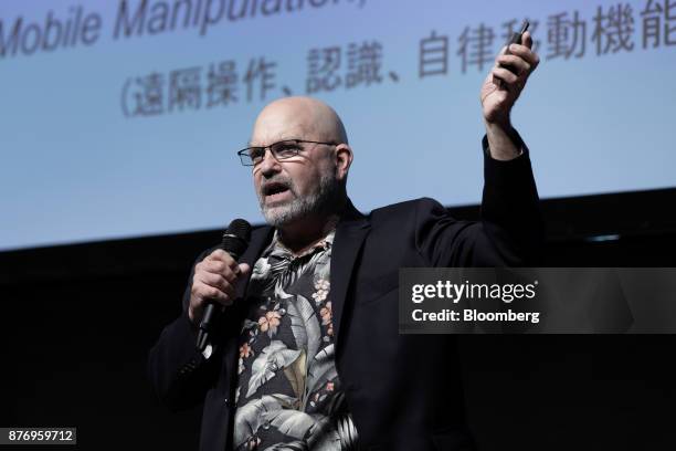 Marc Raibert, founder and chief executive officer of Boston Dynamics Inc., speaks at the SoftBank Robot World 2017 in Tokyo, Japan, on Tuesday, Nov....