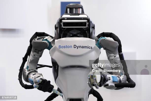 Boston Dynamics Inc. Atlas humanoid robot is displayed at the SoftBank Robot World 2017 in Tokyo, Japan, on Tuesday, Nov. 21, 2017. SoftBank Chief...