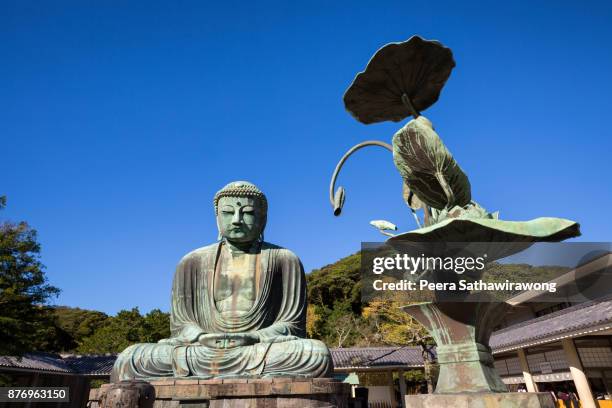 the kamakura daibutsu - großer buddha von kamakura stock-fotos und bilder