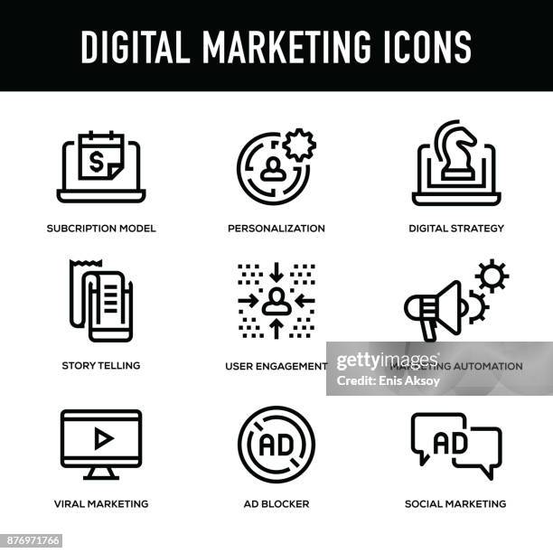 digital marketing icon set - thick line series - visitor policy stock illustrations