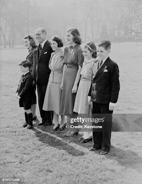 Joseph P Kennedy, US Ambassador to London, with his wife and children, London, 16th March 1938. From left Kathleen, Joseph P Kennedy, Rose Kennedy,...