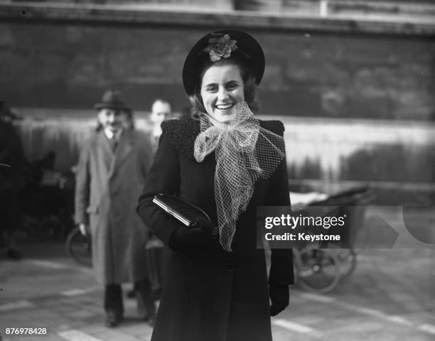 Kathleen Kennedy attending the wedding of Derek Parker Bowles and Ann de Trafford at the Brompton Oratory, London, 14th February 1939.