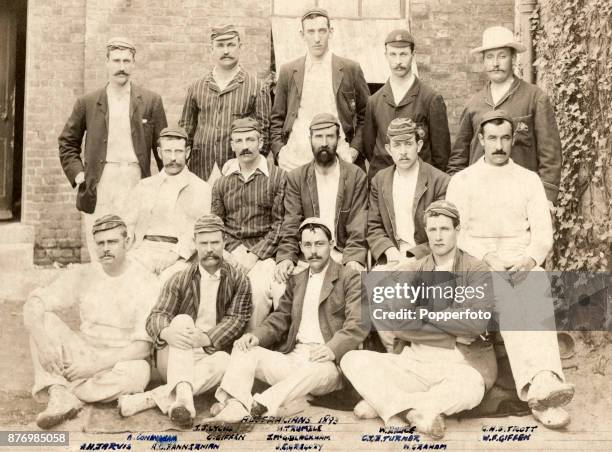 The Austalian cricket team during their Tour of England, circa May 1893. Left to right, back row: Unidentified, Jack Lyons, Hugh Trumble, William...