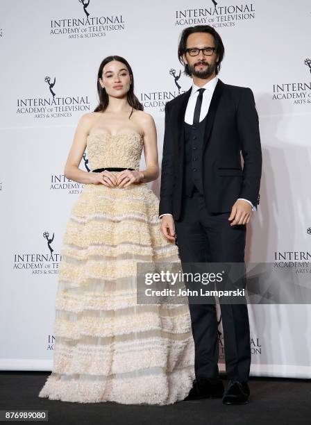 Crystal Reed and Rodrigo Santoro attend 45th International Emmy Awards at New York Hilton on November 20, 2017 in New York City.