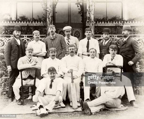 Lord Sheffield's XI prior to their match against the MCC & Ground at Sheffield Park near Uckfield in Sussex on 25th May 1891. The match ended in a...