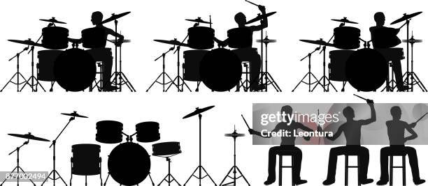 stockillustraties, clipart, cartoons en iconen met drum kit - drummer silhouette