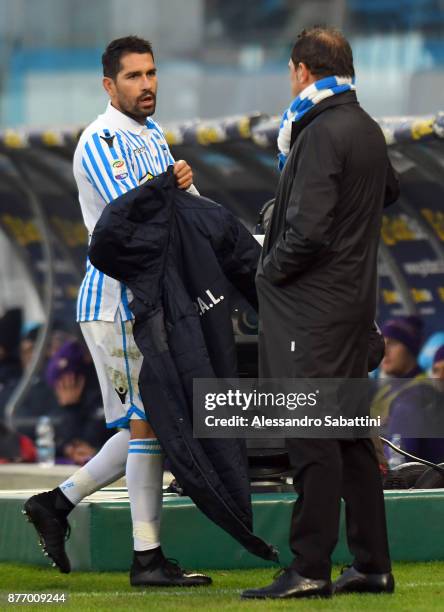 Marco Boriello of Spal and Leonardo Semplici head coach of Spal during the Serie A match between Spal and ACF Fiorentina at Stadio Paolo Mazza on...