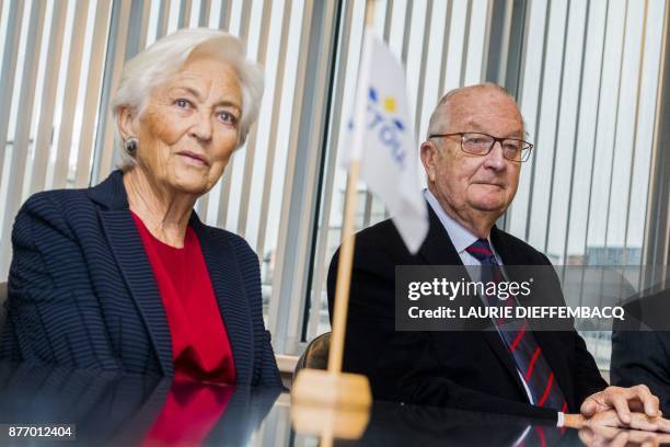 Queen Paola of Belgium and King Albert II of Belgium are pictured during a visit to Touring travel assistance and breakdown assistance, in Brussels,...