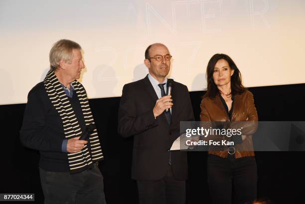 Regis Wargnier, a producer and Evelyne Bouix attend the Tribute to Jean-Claude Brialy at Centre National du Cinema et de l'Image Animee on November...