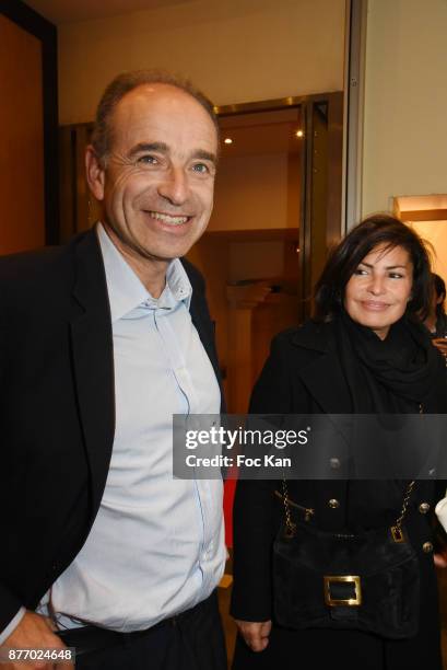 Politician Jean Francois Cope and Nadia D' Alincourt attend the Tribute to Jean-Claude Brialy at Centre National du Cinema et de l'Image Animee on...