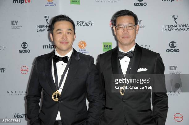 Tepparit Wongwanichwattana and Dhanasak Hoonarak attend 45th International Emmy Awards at New York Hilton on November 20, 2017 in New York City.