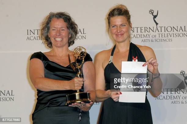 Lucia Haslauer and Beatrice Kramm attend 45th International Emmy Awards at New York Hilton on November 20, 2017 in New York City.