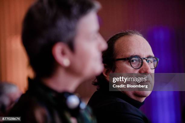 Xavier Niel, billionaire and deputy chairman of Iliad SA, looks on while sat in the audience during the Rendez-vous de Bercy economic debate at the...