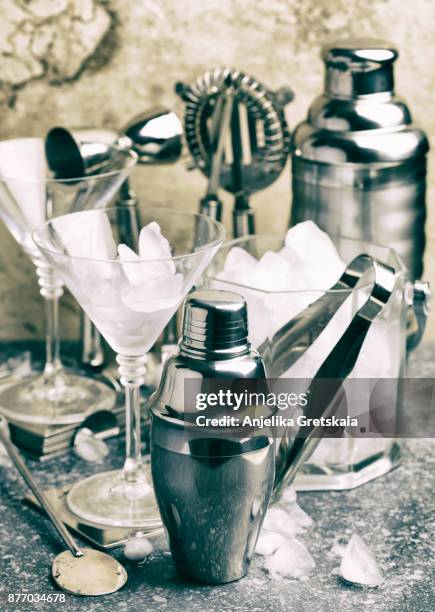 set of bar tools for making a cocktails - icepick stock pictures, royalty-free photos & images