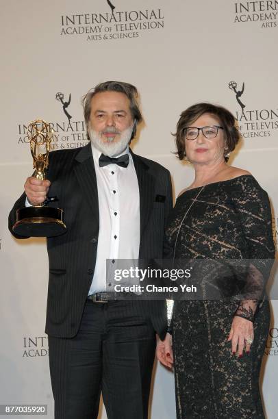 Xavier Durringer and Joey Fare attend 45th International Emmy Awards at New York Hilton on November 20, 2017 in New York City.