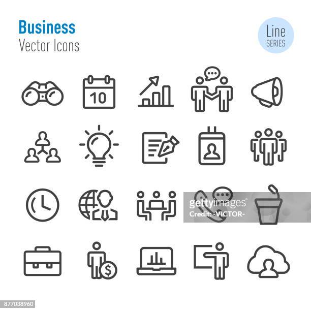illustrations, cliparts, dessins animés et icônes de business icons set - vecteur ligne série - binoculars icon