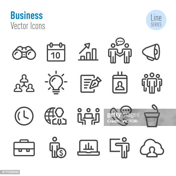 business icons set - vector line series - binoculars icon stock illustrations